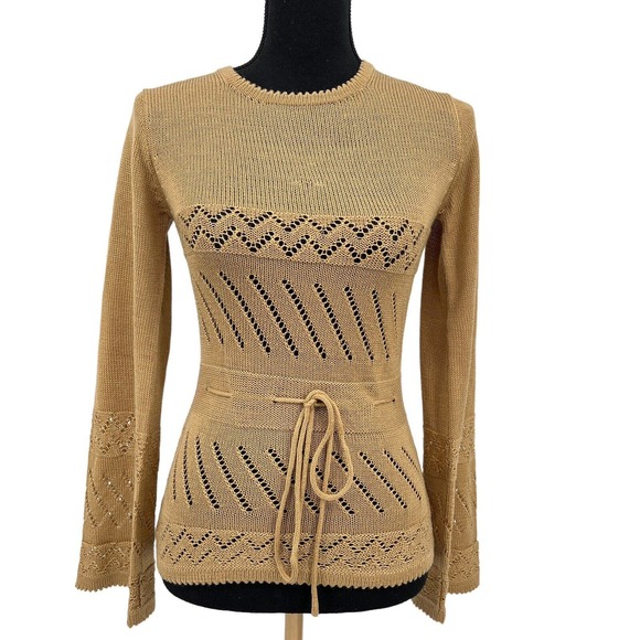 Vintage Exclusion Imports Tan Knitted‎ Lace Sweater Small - Picture 1 of 6